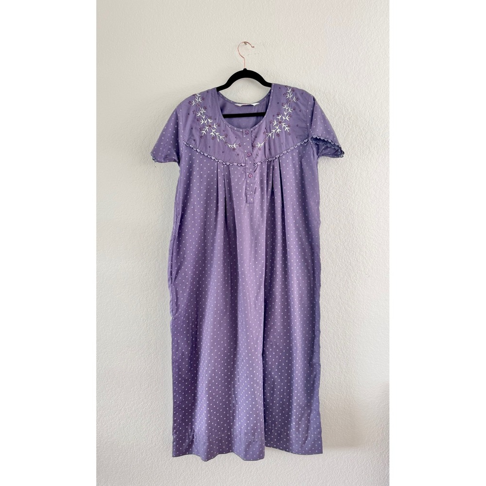 Shandar Kaftan Women L Purple Good Floral Embroidered Lace Trim‎ House Dress